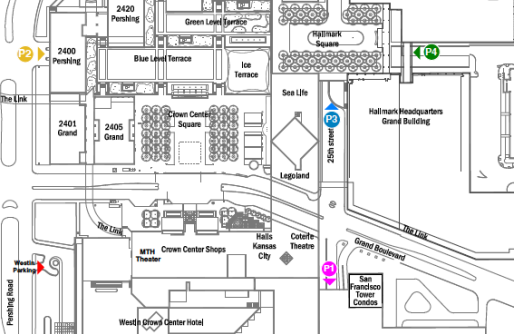 MAP OF Crown Center between Persing and 25th Street east and west of Grand