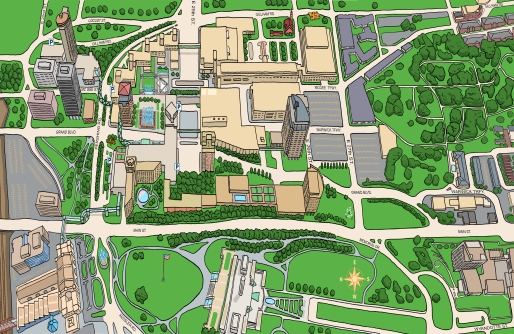 Colorful map of Crown Center neighborhood