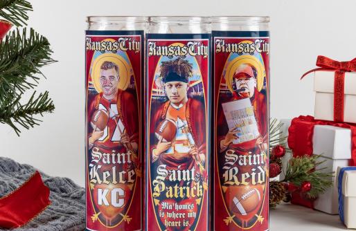 Prayer Candles with Kelce, Mahomes and Reid pictured