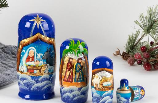 Nesting Dolls in various sizes with nativity scenes