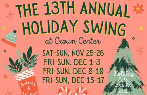 Holiday Swing Schedule with Illustrations of Tree, Stocking and Hat