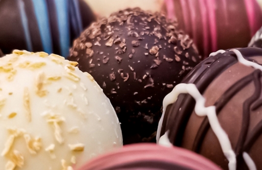 White Covered, Dark Chocolate and Milk Chocolate with White and Brown stripes truffles