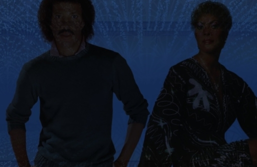 Outline of Two men standing against dark blue background 