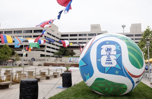 soccer ball and international flags 