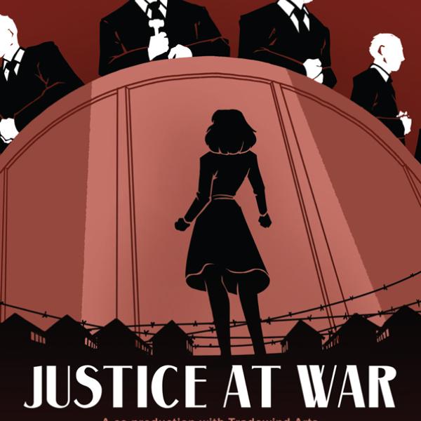 Justice at War Promotional Poster with Lady in front of oversized desk