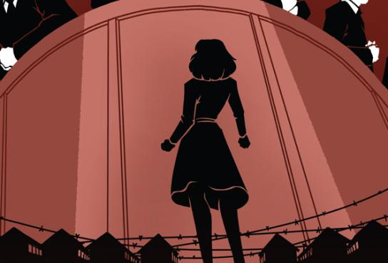 Justice at War Promotional Poster with Lady in front of oversized desk