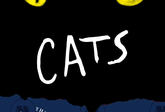 Black background with yellow cat eyes and title of show in white