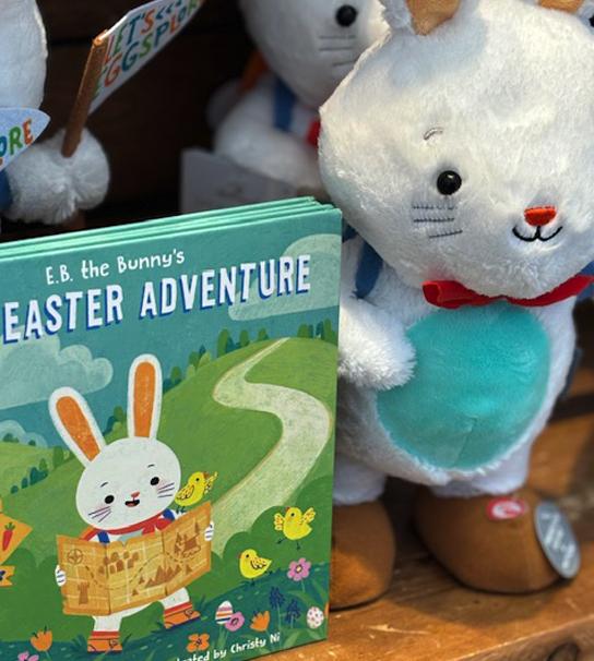 Easter book and stuffed bunny.