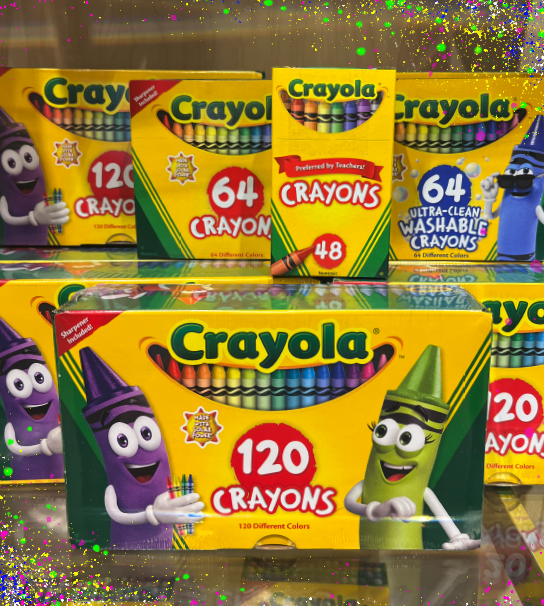 A stack of crayon boxes.