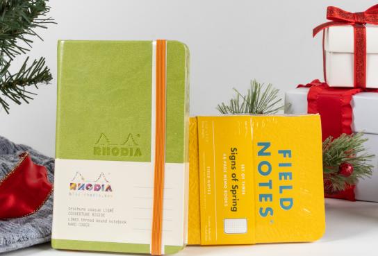 Green Rhodia Notebook and yellow Field Notes pack