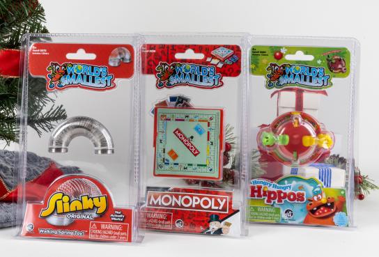 Packaged Miniature Games, Slinky, Monopoly and Hungry Hippo