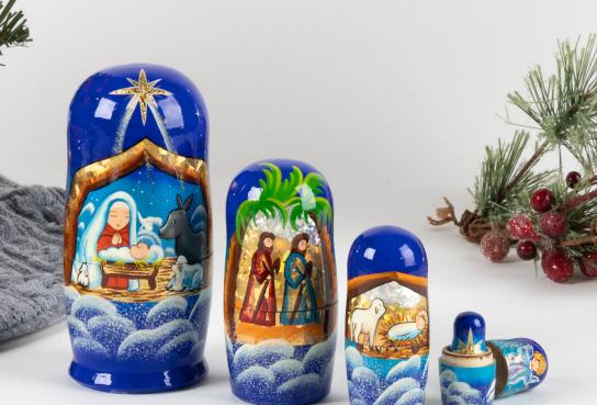 Nesting Dolls in sizes with scenes from the Nativity