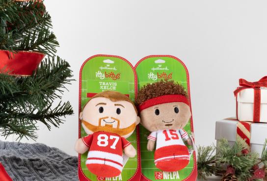 Evergreen Tree with Kelce and Mahomes itty bitty's by Hallmark