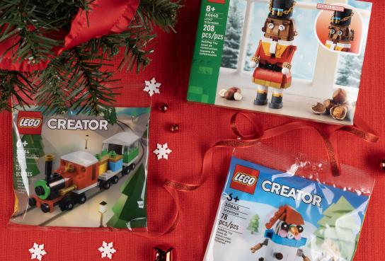 Boxed Nutcracker LEGO Kit and Creator package kits for train and snowman