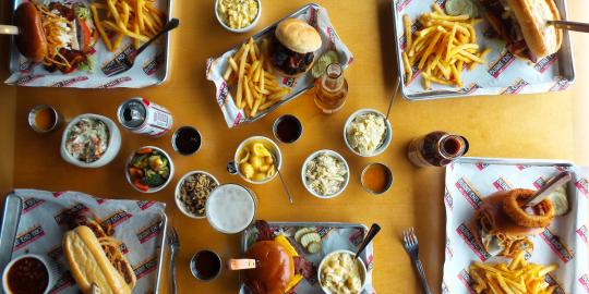 Overhead view of table with barbecue