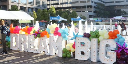 Big Letters on Crown Center Square in front of fountains and building