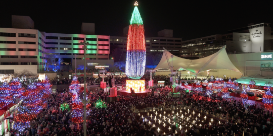 Crown Center Square with Mayor's Christmas Tree, Lights and Ice Terrace